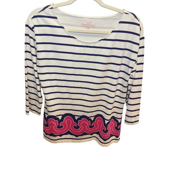 Vineyard Vines Women XS Tunic Blouse Fisherman Core Nautical Preppy Pink & Navy - Picture 4 of 13